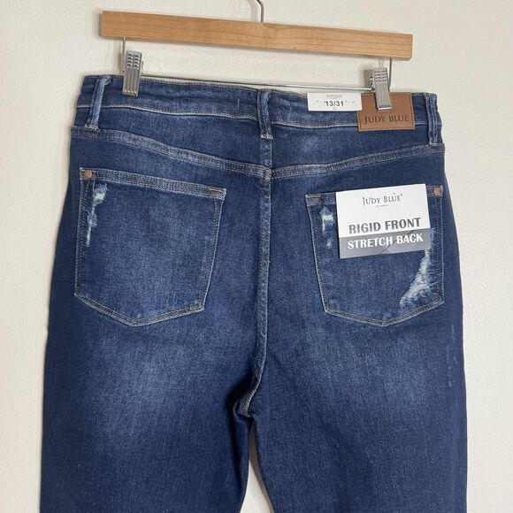 Judy Blue Jeans Womens 13/31 Dark Rigid Front Stretch Back Distressed Raw Hem - Picture 11 of 15